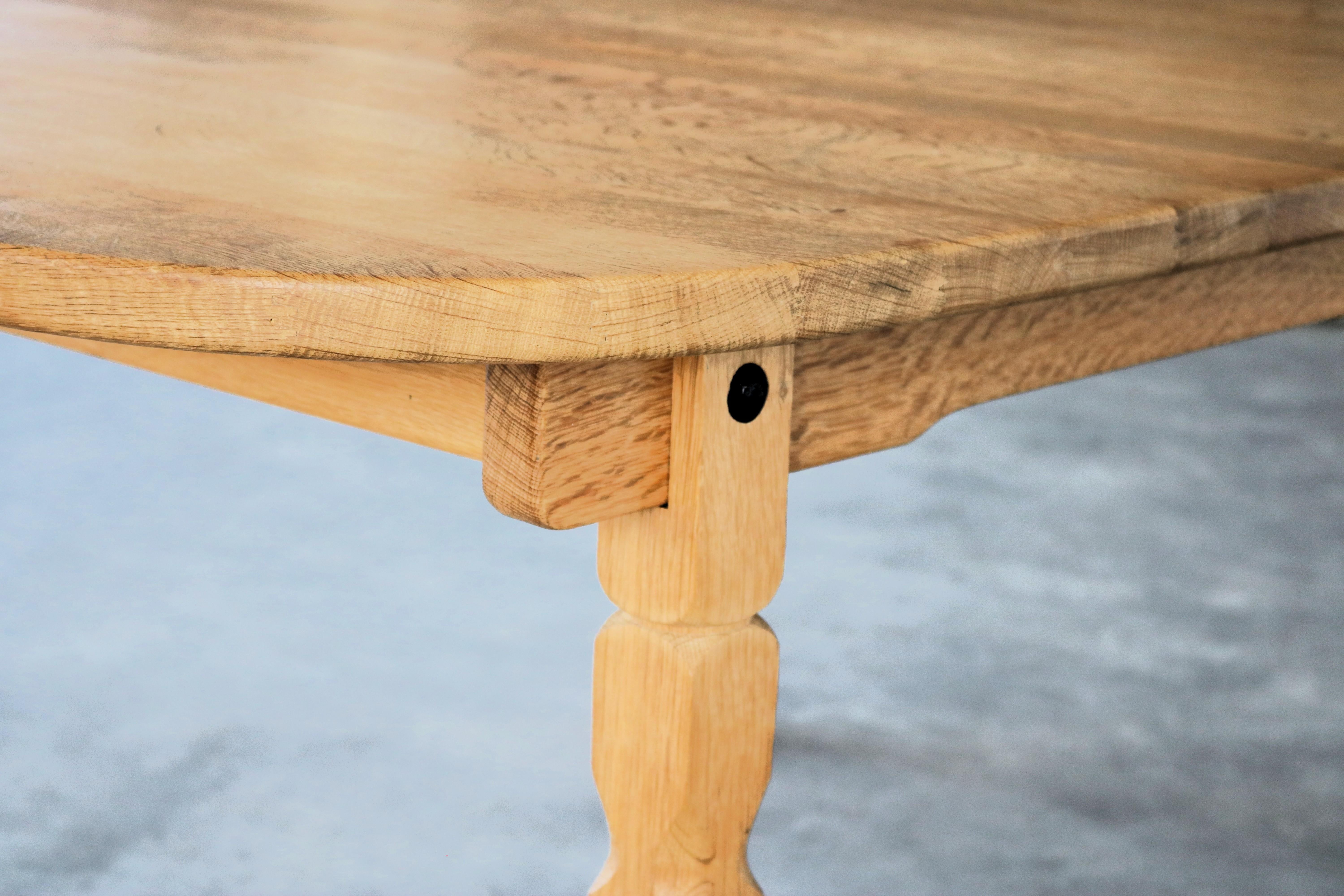 Oak vintage dining table  table  extendable  brutalist  Kjaernulf For Sale