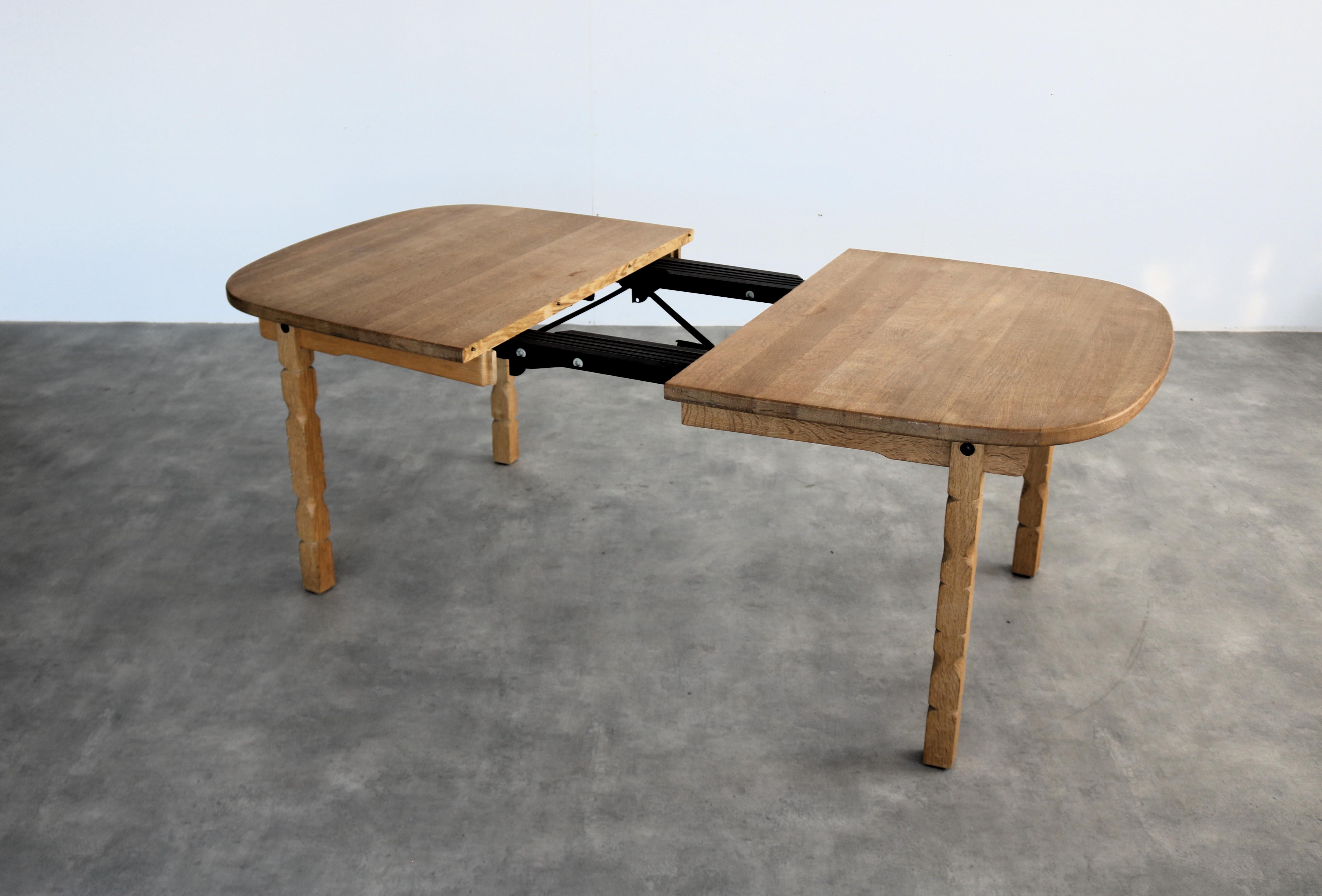 vintage dining table  table  extendable  brutalist  Kjaernulf For Sale 1