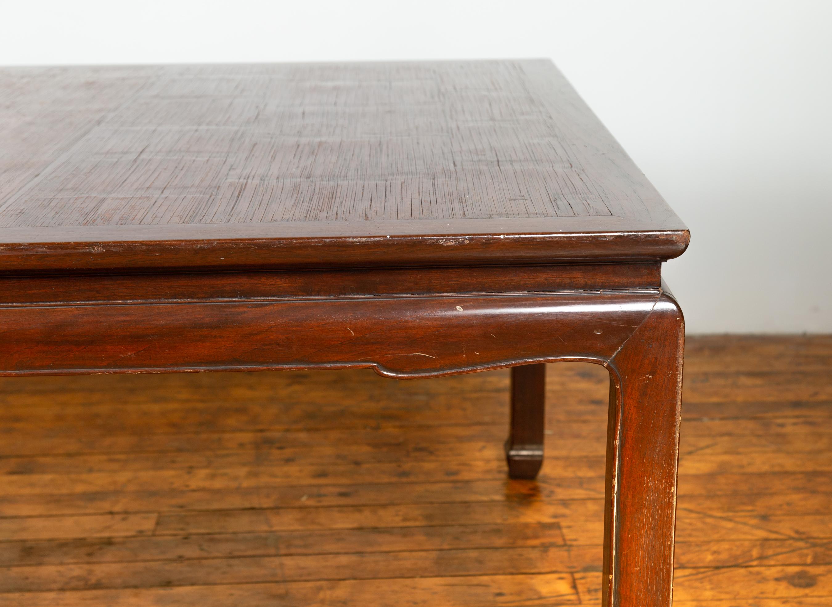 Vintage Dining Table with Open Mat Top Inlay, Arched Apron and Horsehoof Legs In Good Condition In Yonkers, NY