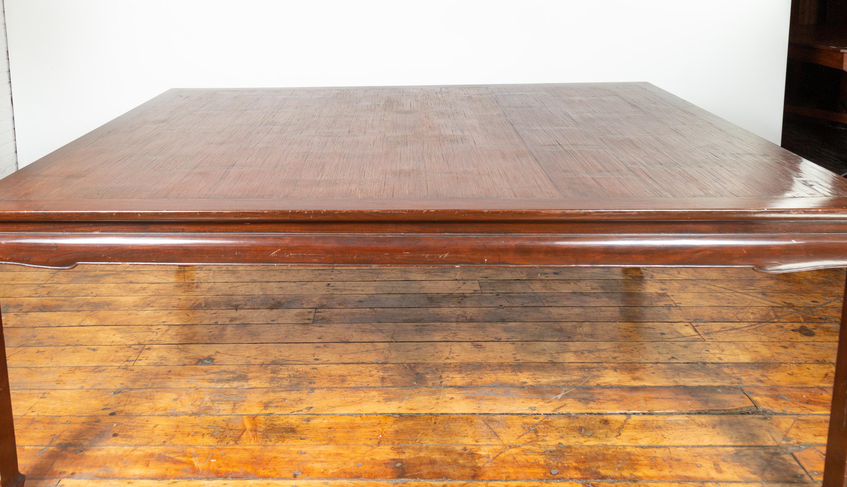 20th Century Vintage Dining Table with Open Mat Top Inlay, Arched Apron and Horsehoof Legs