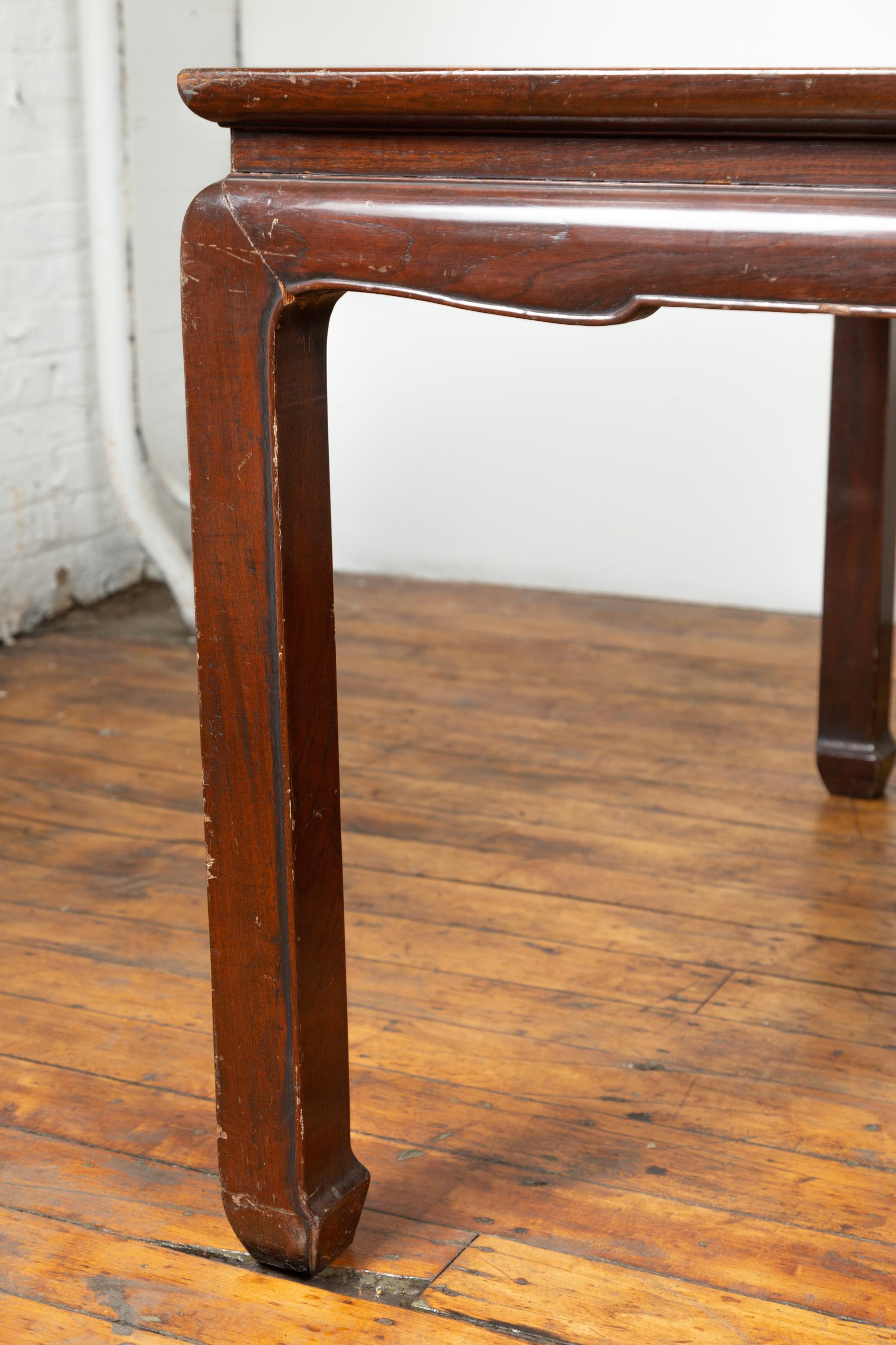 Vintage Dining Table with Open Mat Top Inlay, Arched Apron and Horsehoof Legs 1