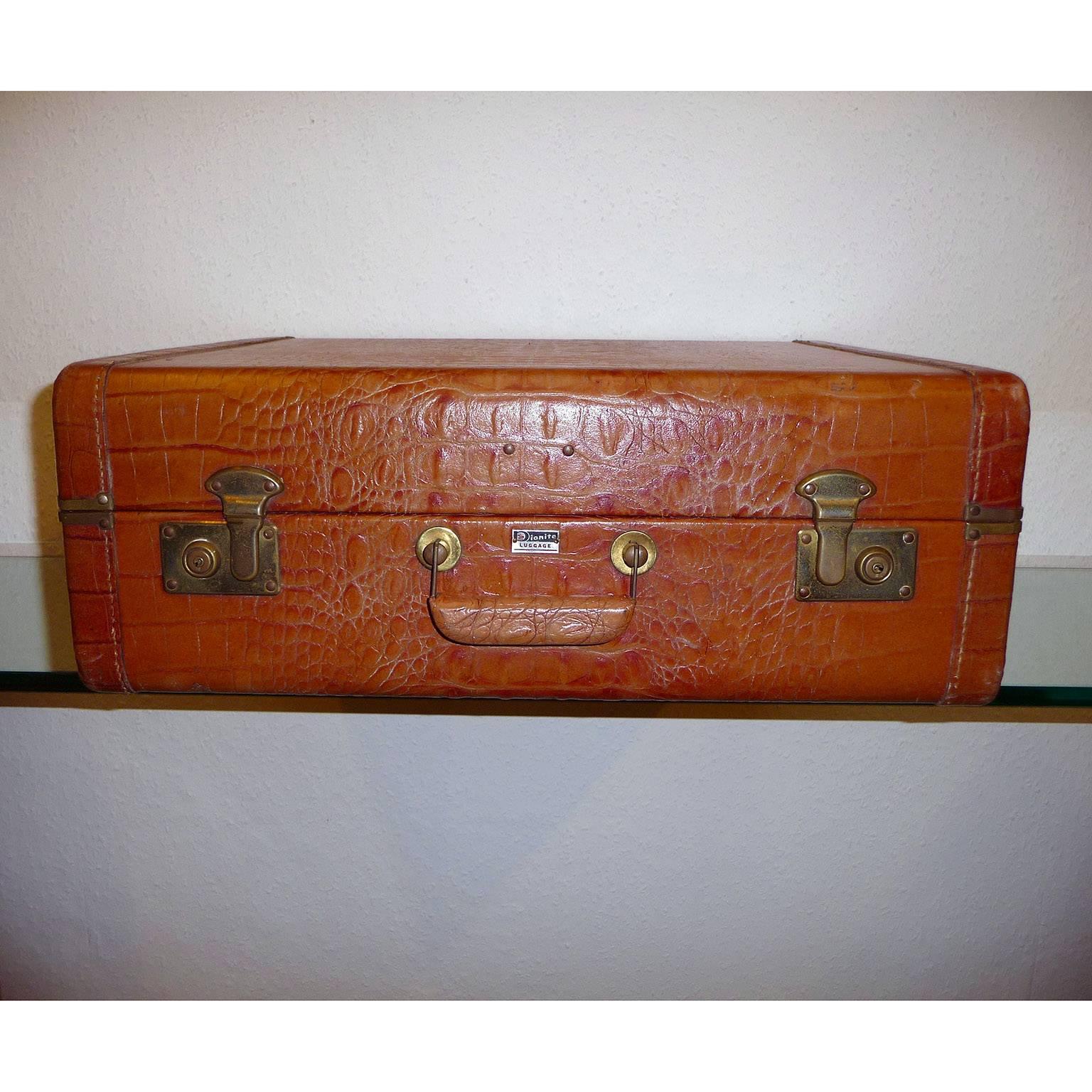 Mid-Century Modern Vintage Dionite Genuine Leather Luggage in Alligator Look