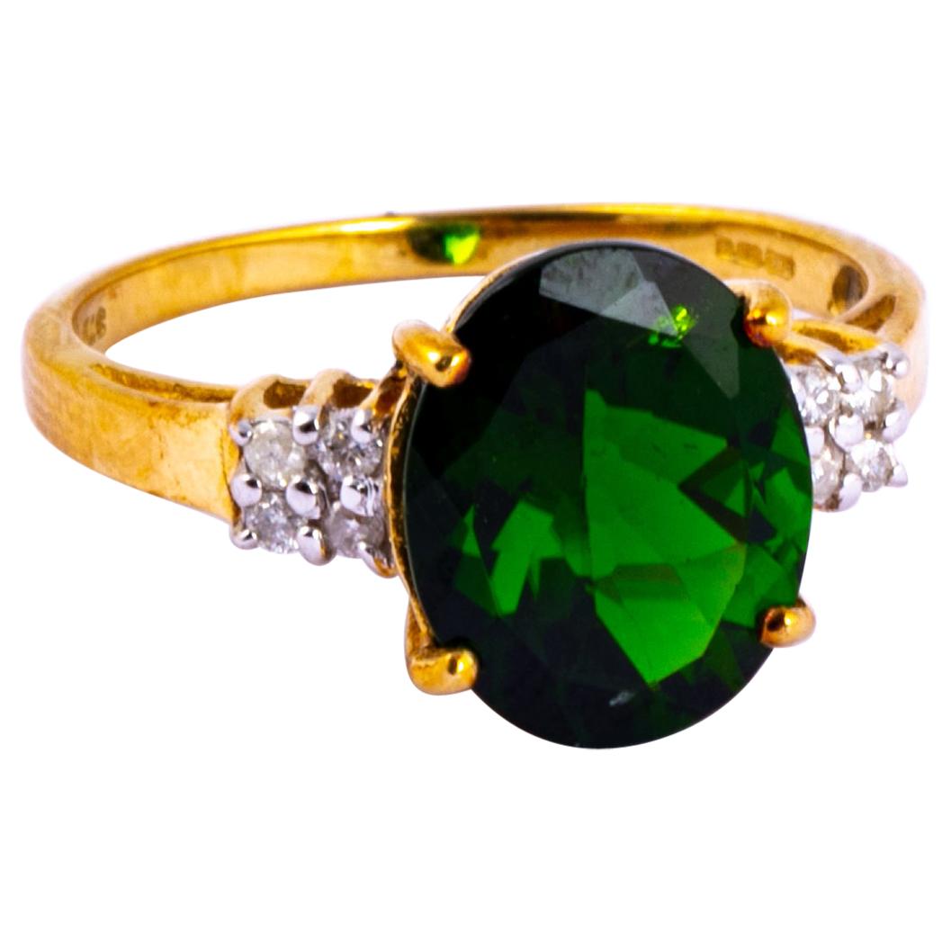 Vintage Diopside and Diamond 9 Carat Gold Solitaire Ring