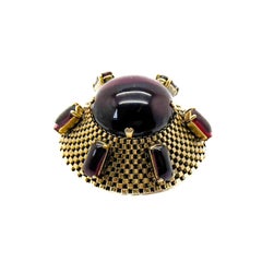 Vintage Christian DIOR Amethyst & Ruby Crystal Sputnik Style Brooch 1963