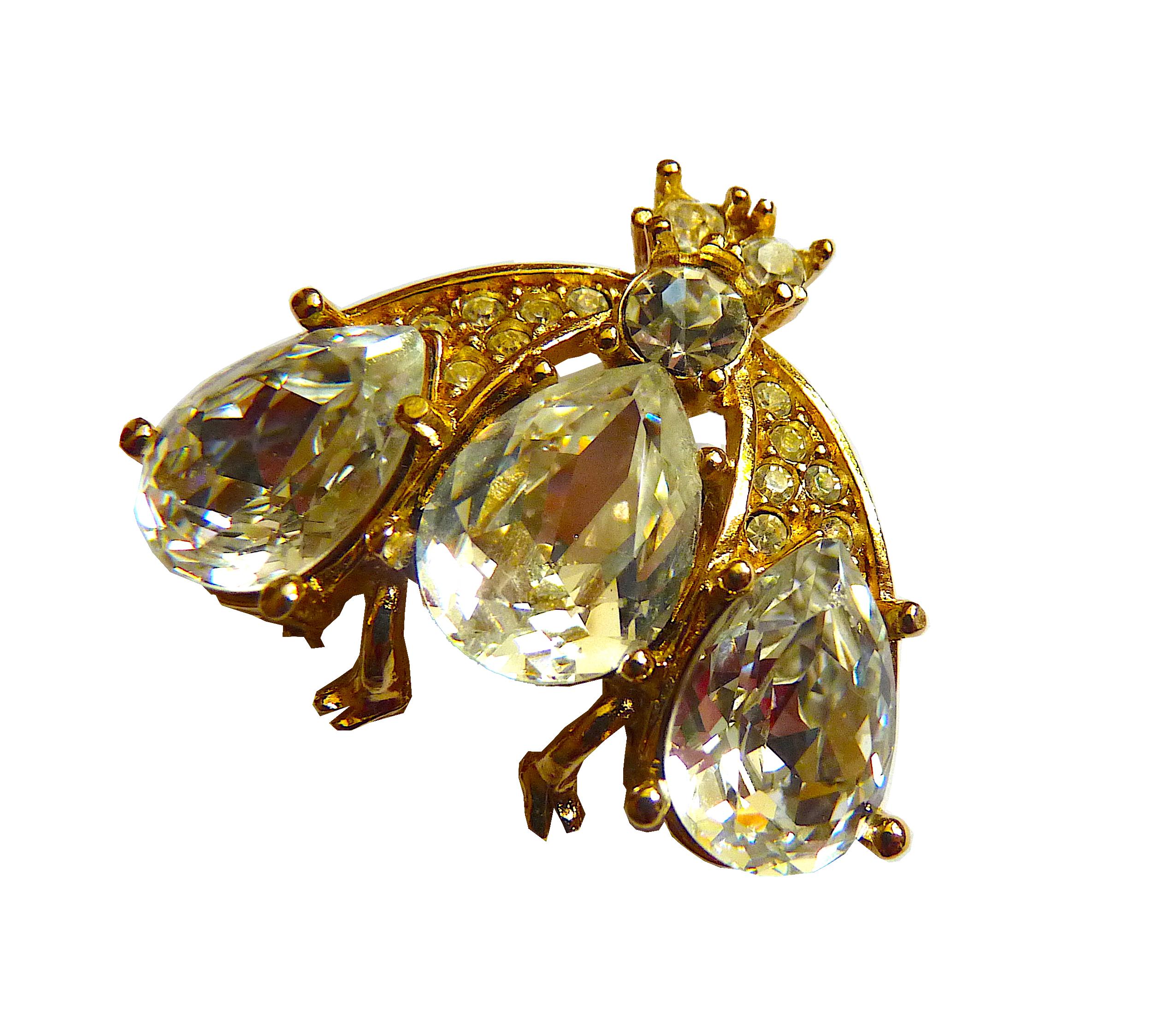 Vintage Dior Bee Brooch Clear Glass Crystal and Gilt Metal 3