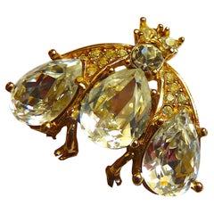 Vintage Dior Bee Brooch Clear Glass Crystal and Gilt Metal