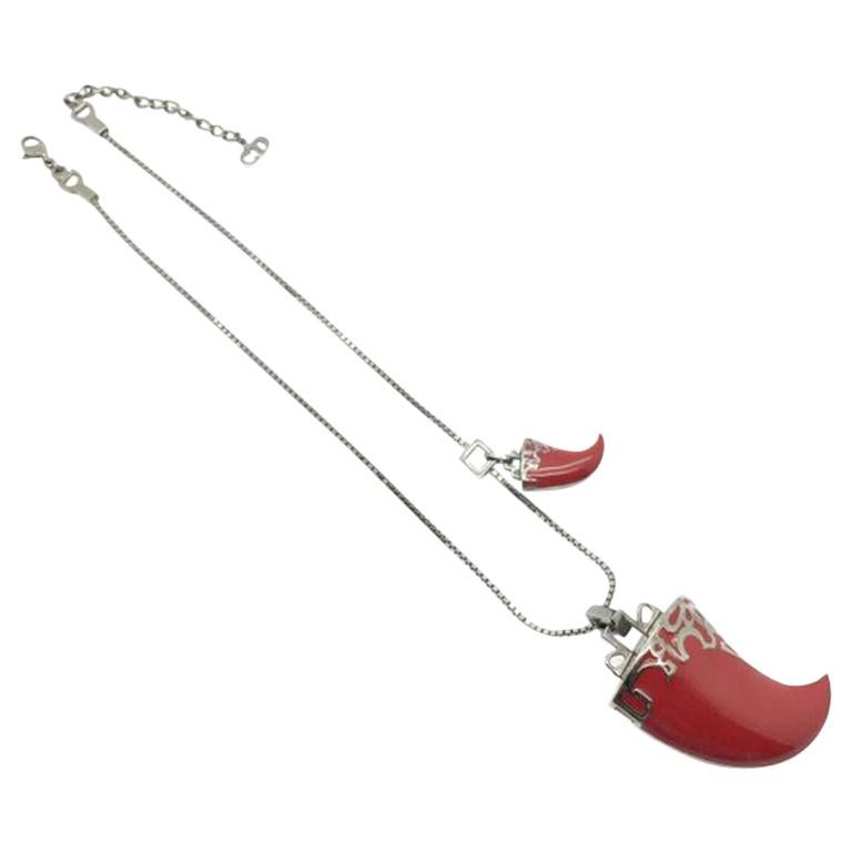 Dior by Galliano Blackened Silver Red Claw Necklace 2003 For Sale