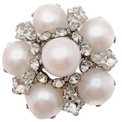 Vintage Dior Brooch Pearl And Fancy Cut Crystals 1966 Collection