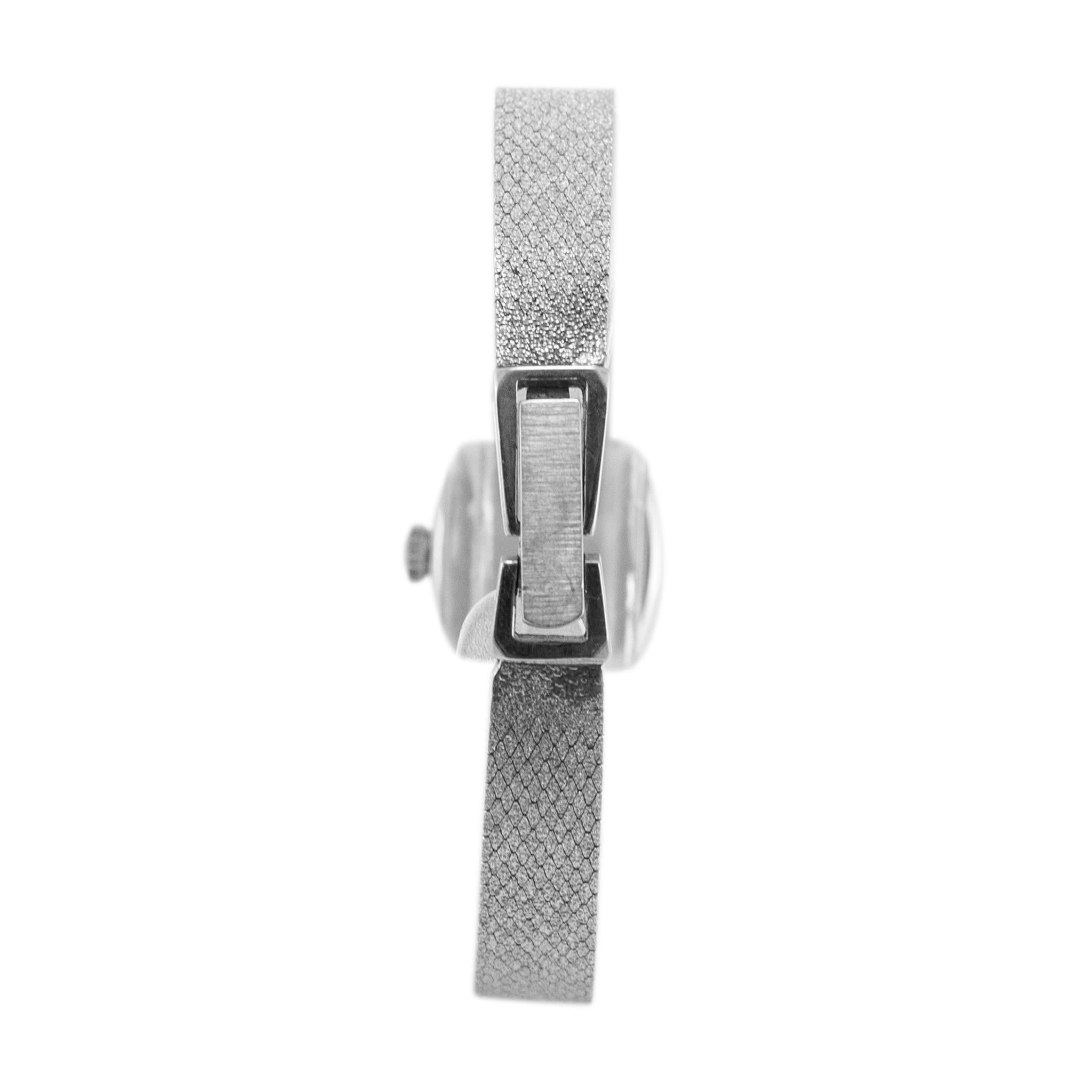 Women's Vintage Dior Bulova 23 Blue Diamond Bezel Manual Winding 14K White Gold Watch For Sale