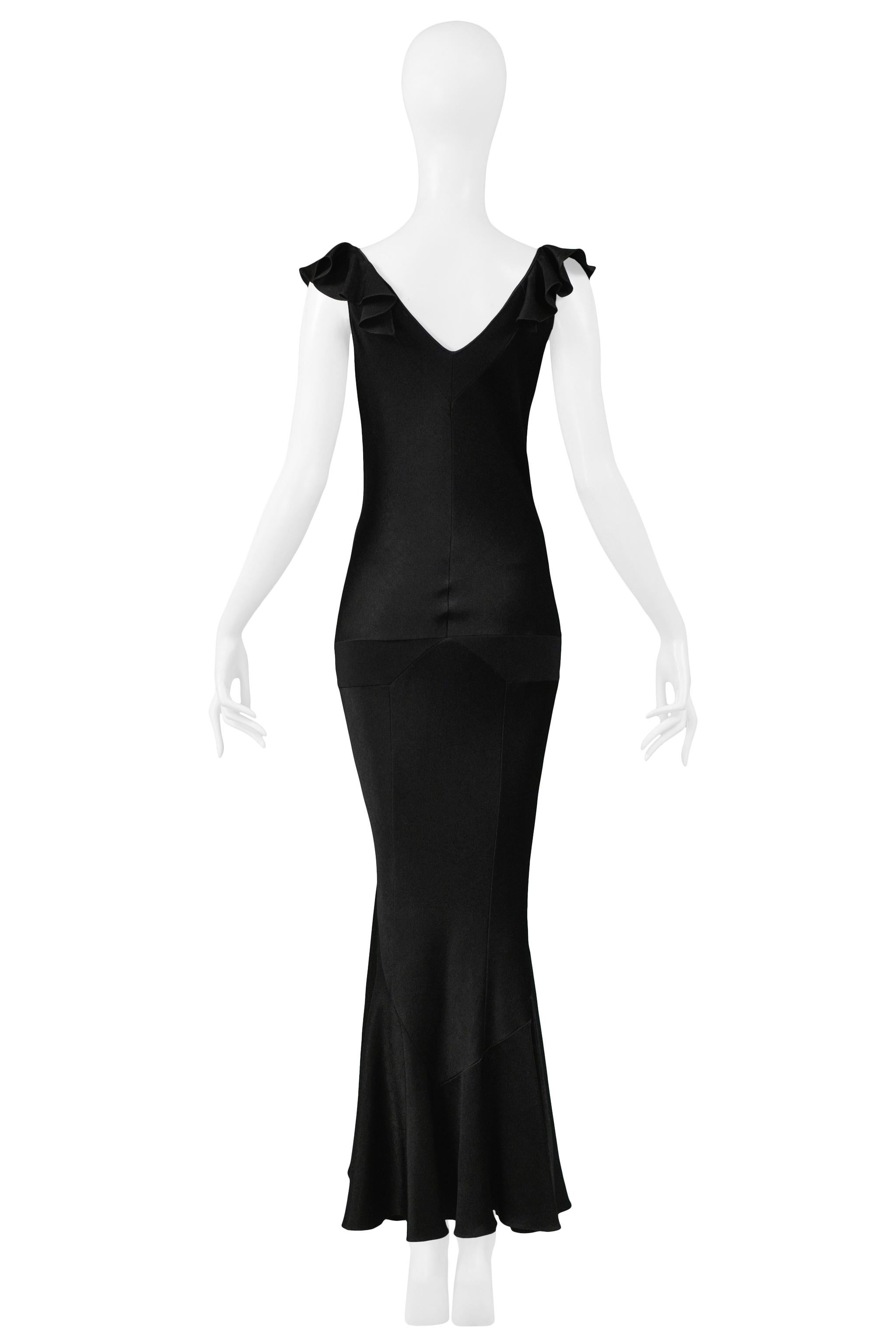 Vintage Dior by John Galliano Black Flutter Sleeve Gown In Excellent Condition In Los Angeles, CA