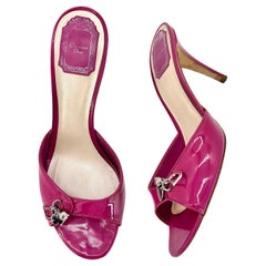 Vintage Dior Charm Patent Calfskin Flower Heart Clover Slip On Slide Mules 40