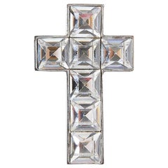 Vintage DIOR Cross Brooch Pendant In Swarovski Rhinestones