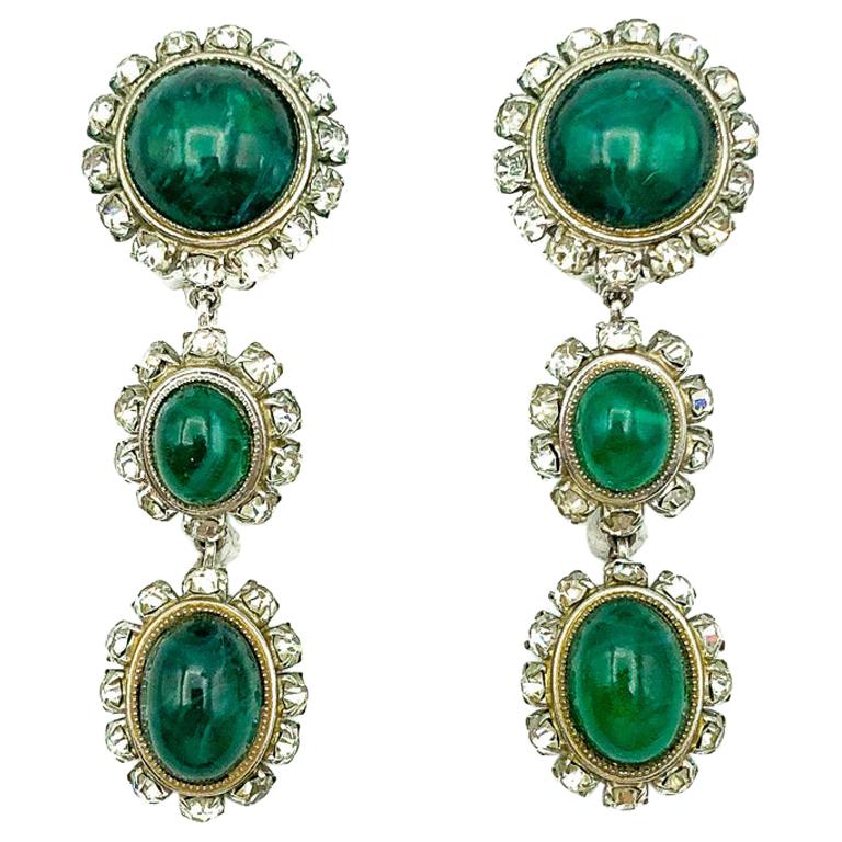 Vintage Dior Emerald Drop Earrings 1966 For Sale