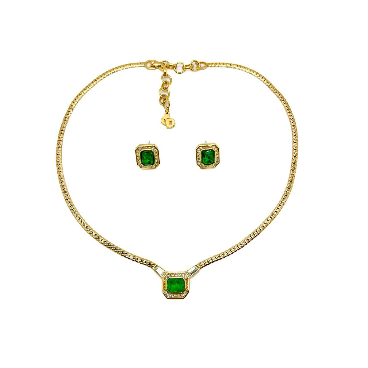 Women's or Men's Vintage Dior Emerald Necklace and Earring Set 1980s For Sale