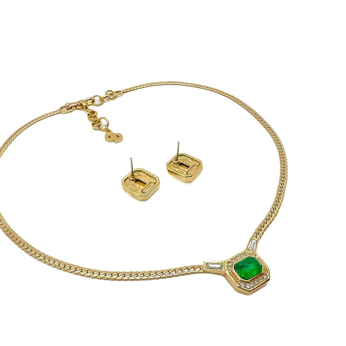 Vintage Dior Emerald Necklace and Earring Set 1980s For Sale 1