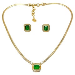 Vintage Dior Emerald Necklace and Earring Set 1980s
