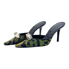 Vintage Dior F/W 2004 John Galliano Gambler Dice Camo Print Pointed Toe Mule 36