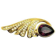 Retro Dior Gold & Amethyst Crystal Plume Brooch 1980s