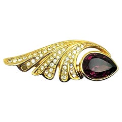 Vintage Dior Gold 
Amethyst Crystal Plume Brooch 1980s
