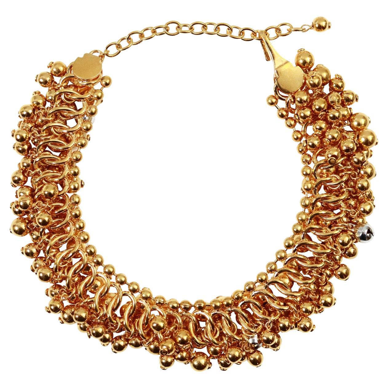 Vintage Dior Gold Choker Necklace with Dangling Balls Circa 2000 In Excellent Condition For Sale In New York, NY
