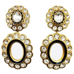 Vintage Dior Gold & Crystal Double Hoop Statement Earrings 1980S