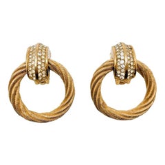 Vintage Dior Gold & Crystal Rope Hoop Earrings 1980s