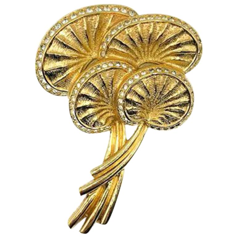 Vintage Dior Gold & Crystal Stylised Palm Leaf Brooch 1980s