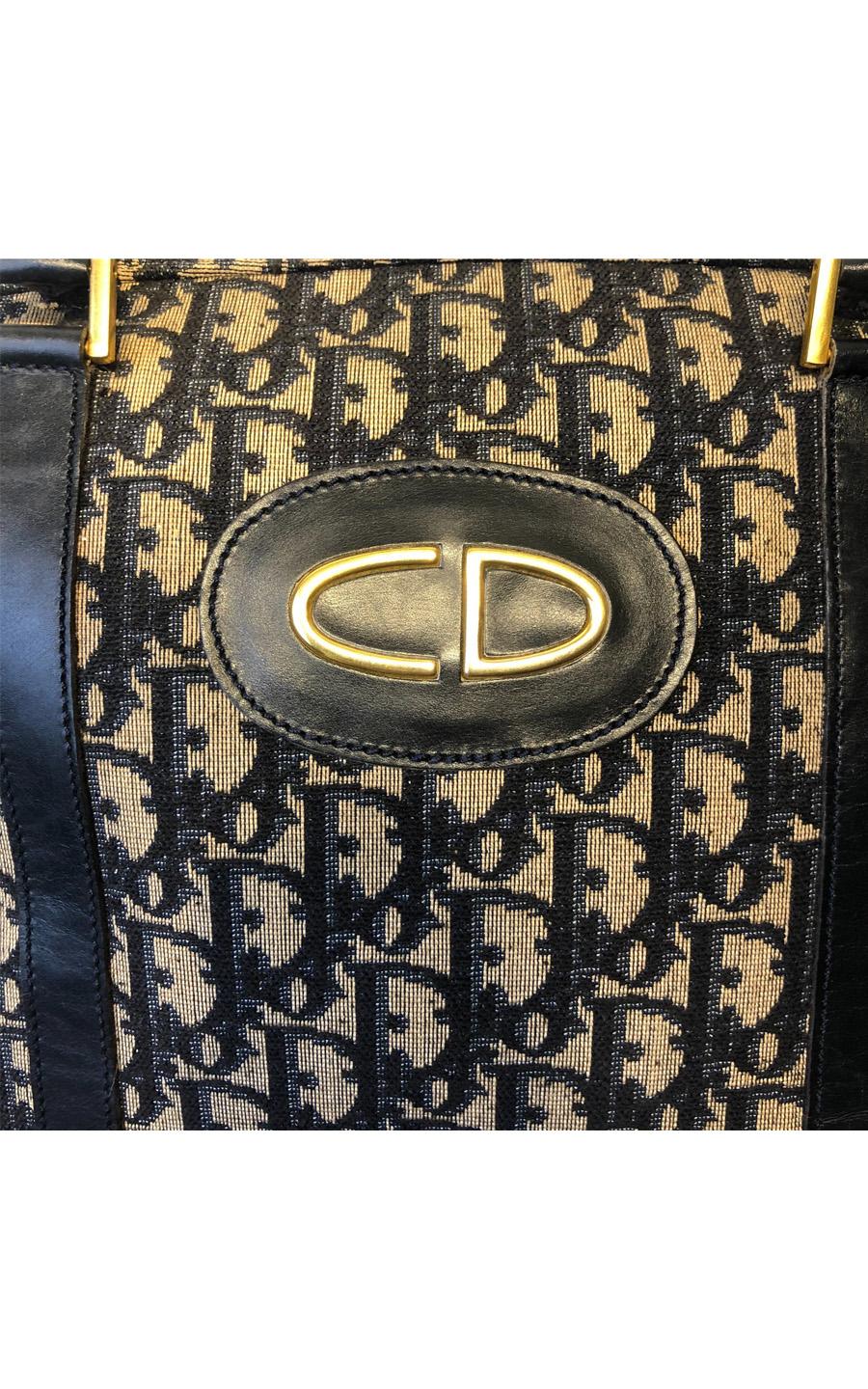 Black Vintage Dior handbag in the classic Dior-Oblique canvas Navy For Sale