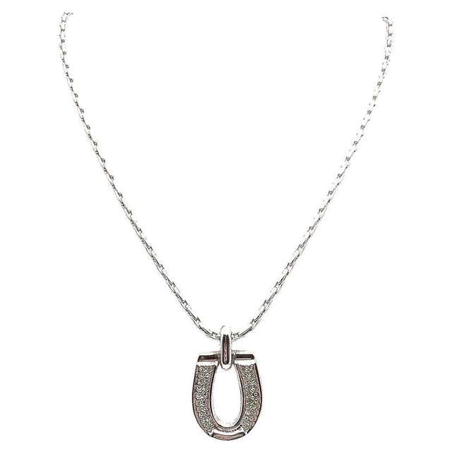 Diamond Horseshoe Pendant Necklace For Sale at 1stDibs