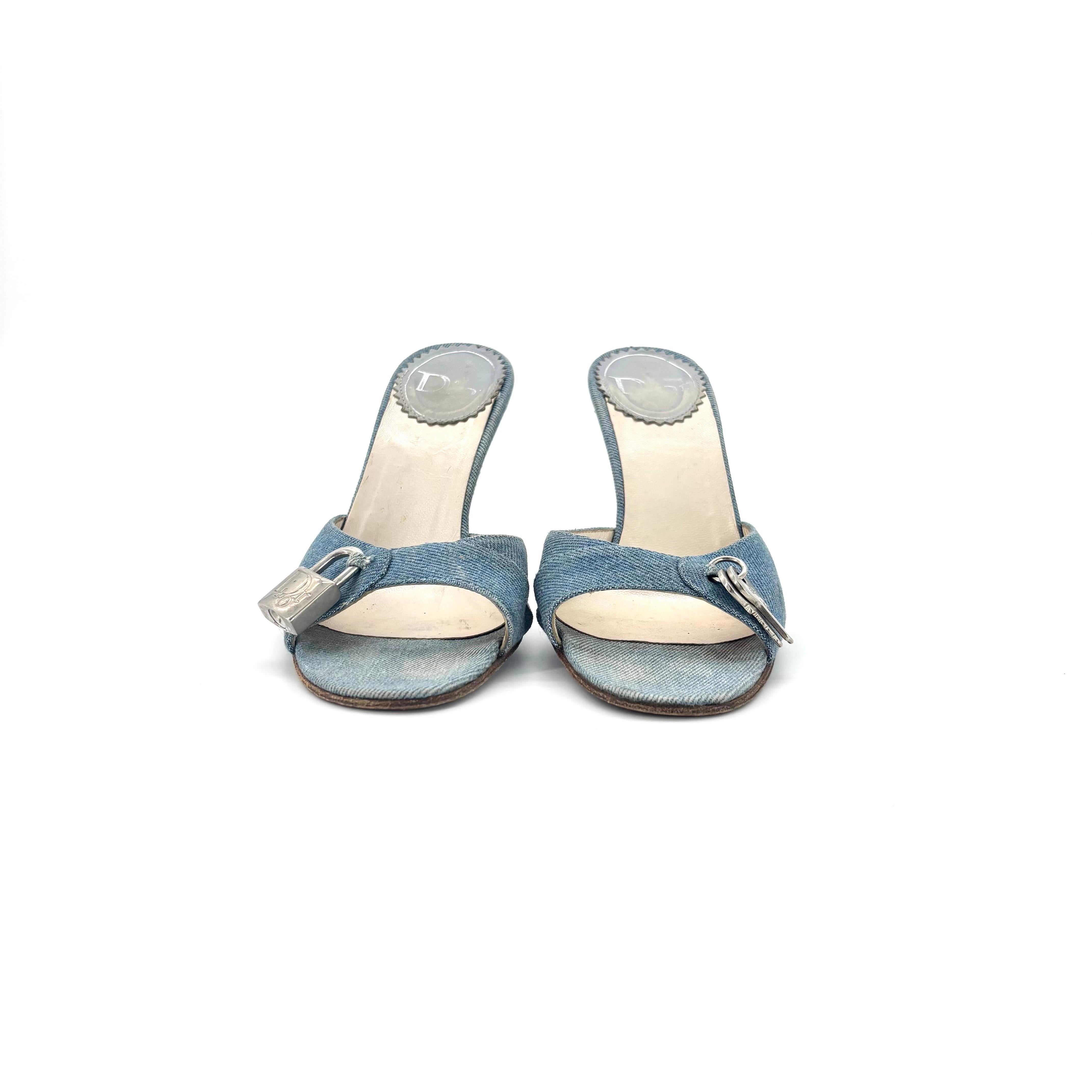 Vintage Dior John Galliano Denim Lock and Key Slip On Mules