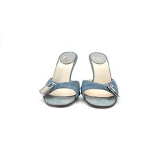 Vintage Dior John Galliano Denim Lock and Key Slip On Mules Sandals 36.5