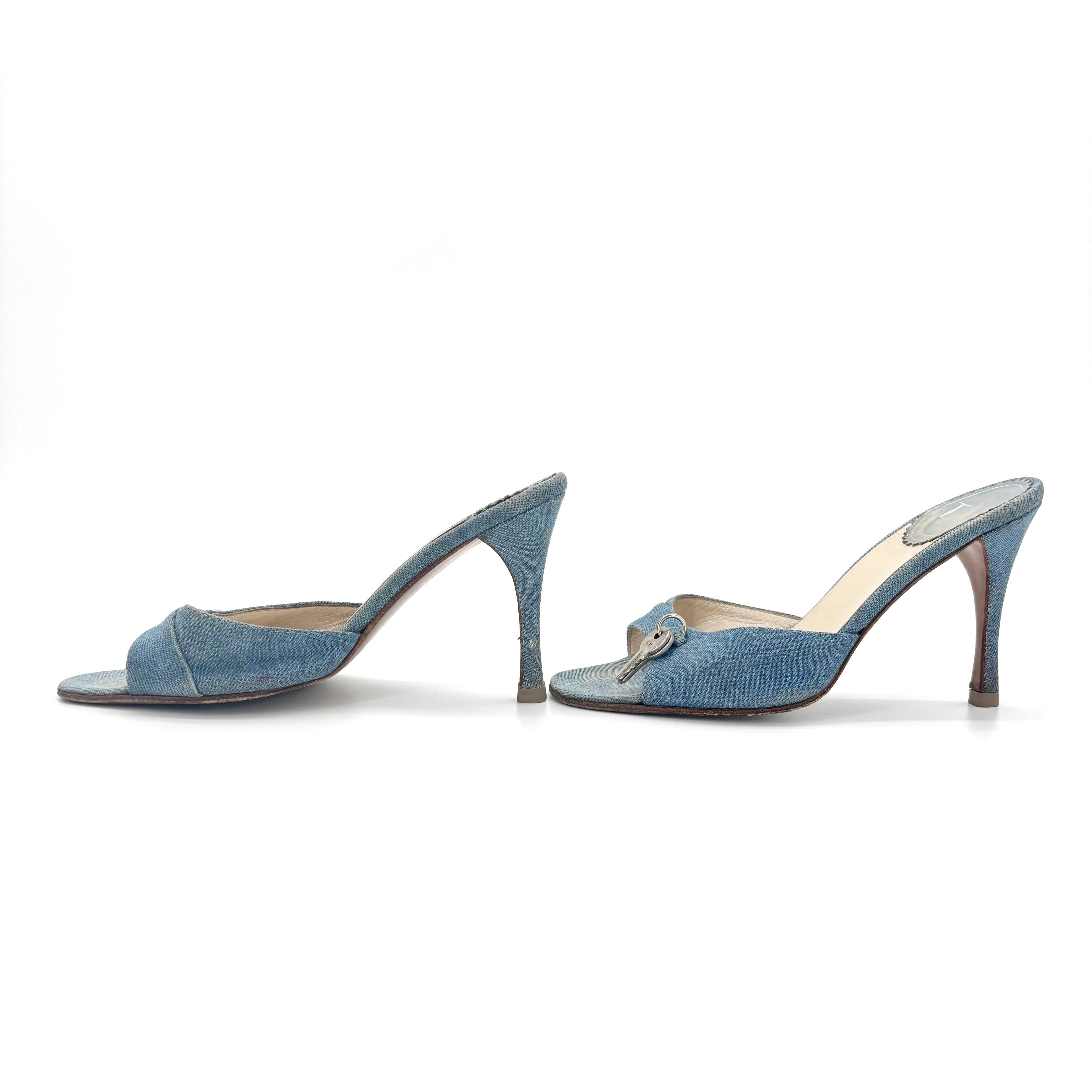 Vintage Dior John Galliano Denim Lock and Key Slip On Mules
