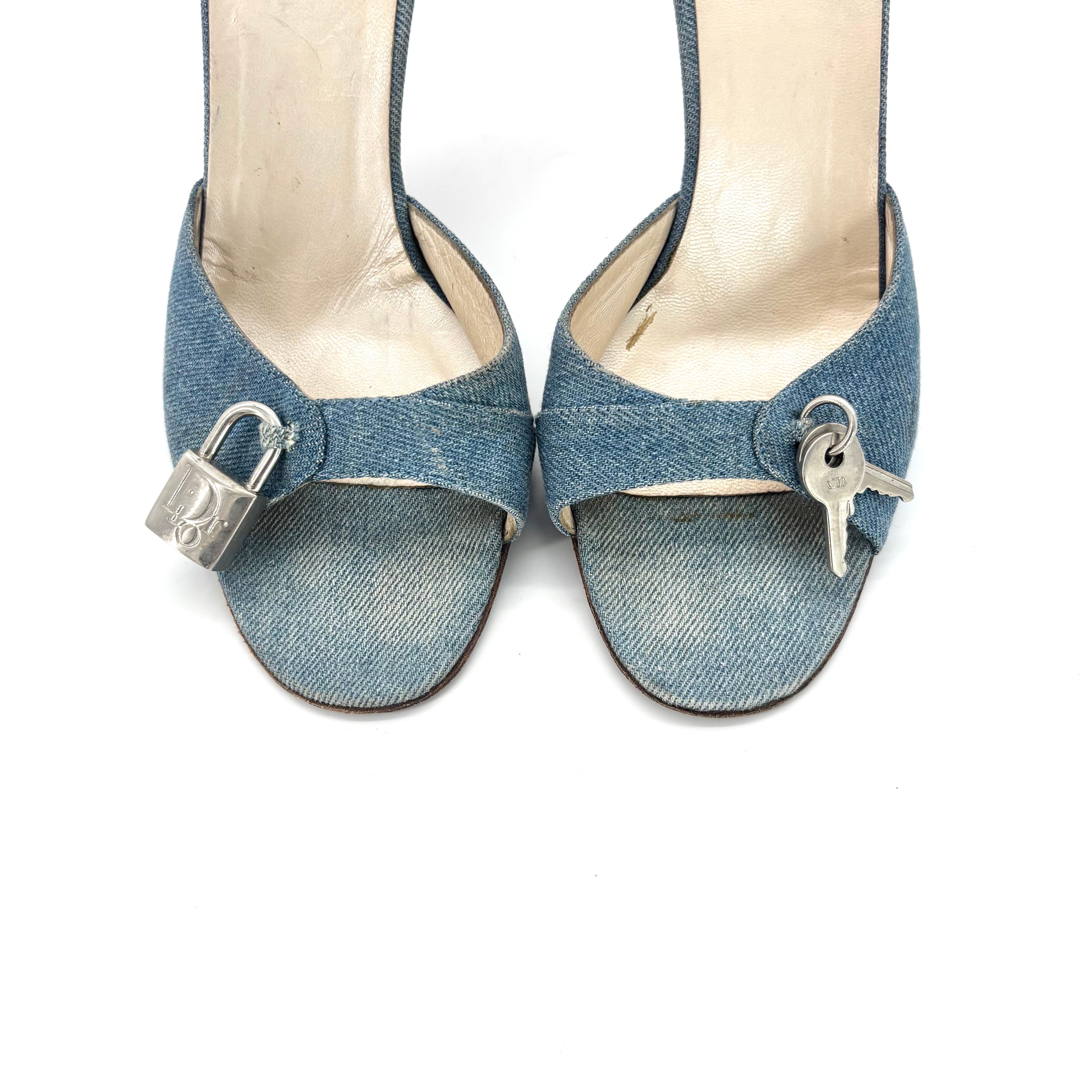 Vintage Dior John Galliano Denim Lock and Key Slip On Mules