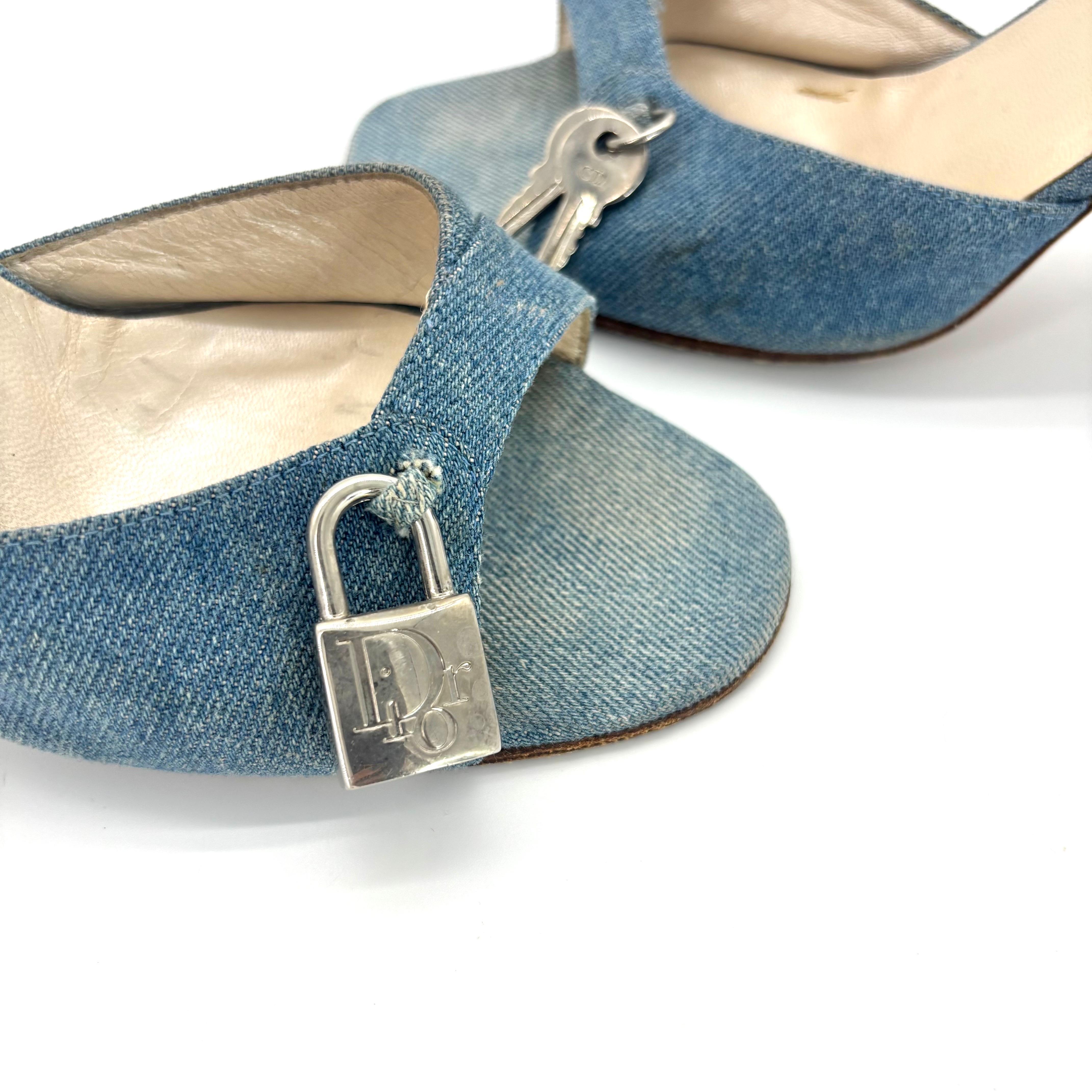 Vintage Dior John Galliano Denim Lock and Key Slip On Mules