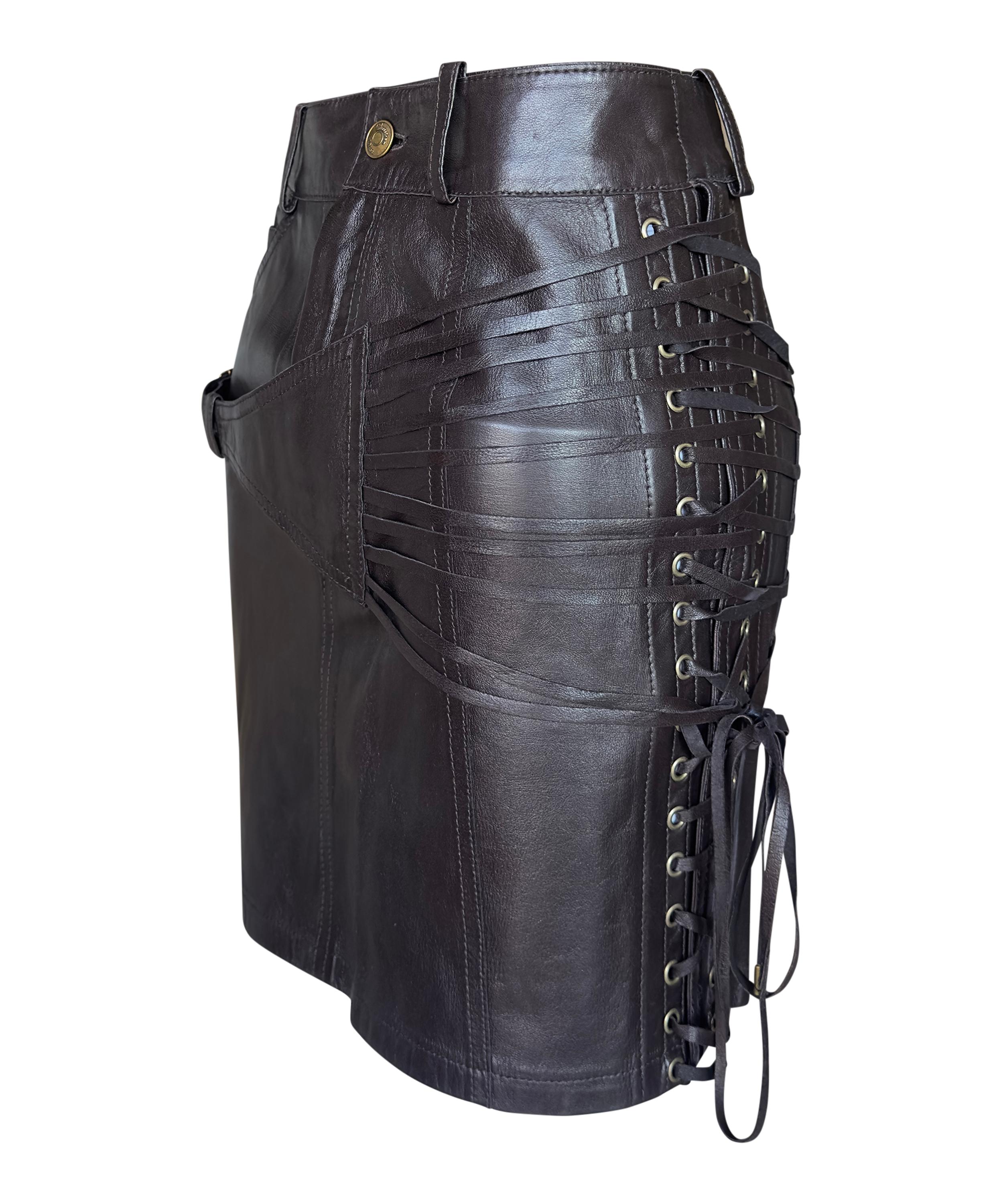 Gray Vintage Dior Leather Runway Skirt FW2002 For Sale