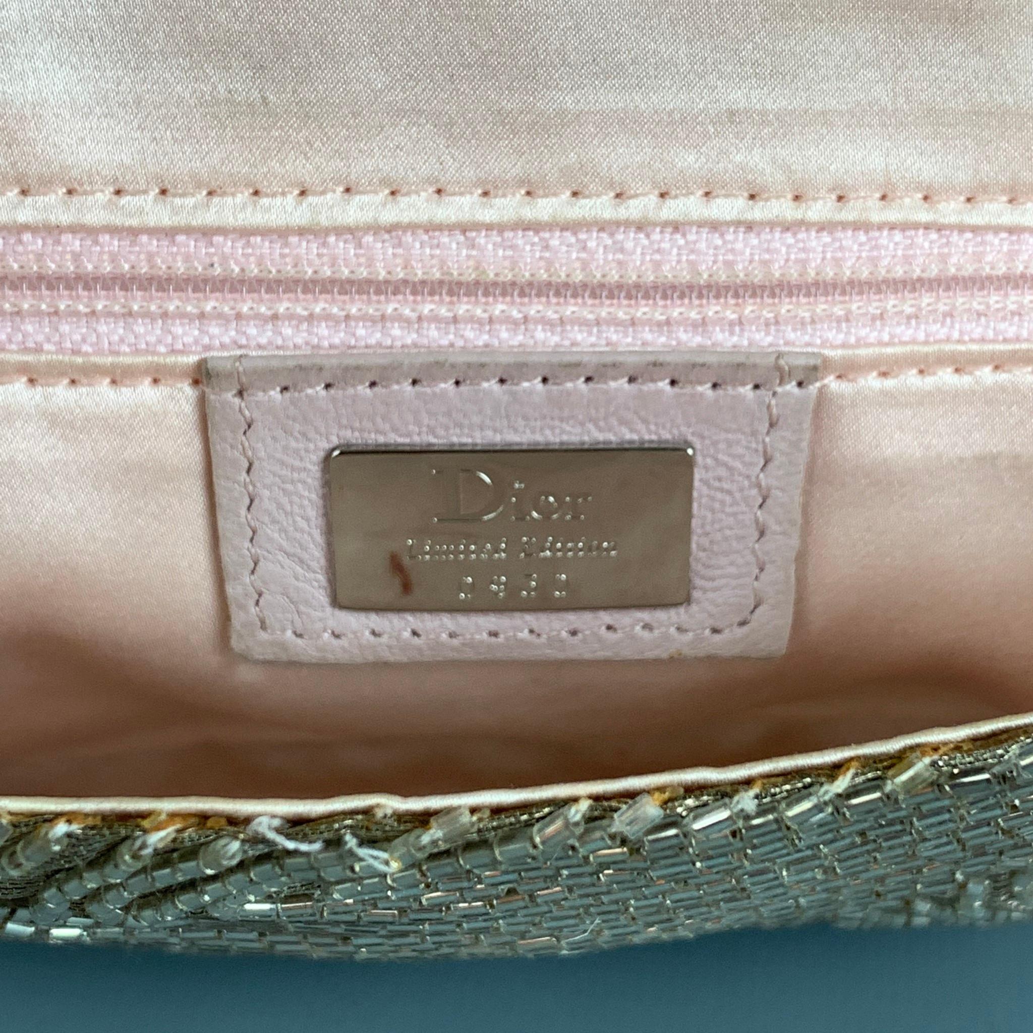 Vintage DIOR Limited Edition Silver Beaded Silk Clutch Handbag 1