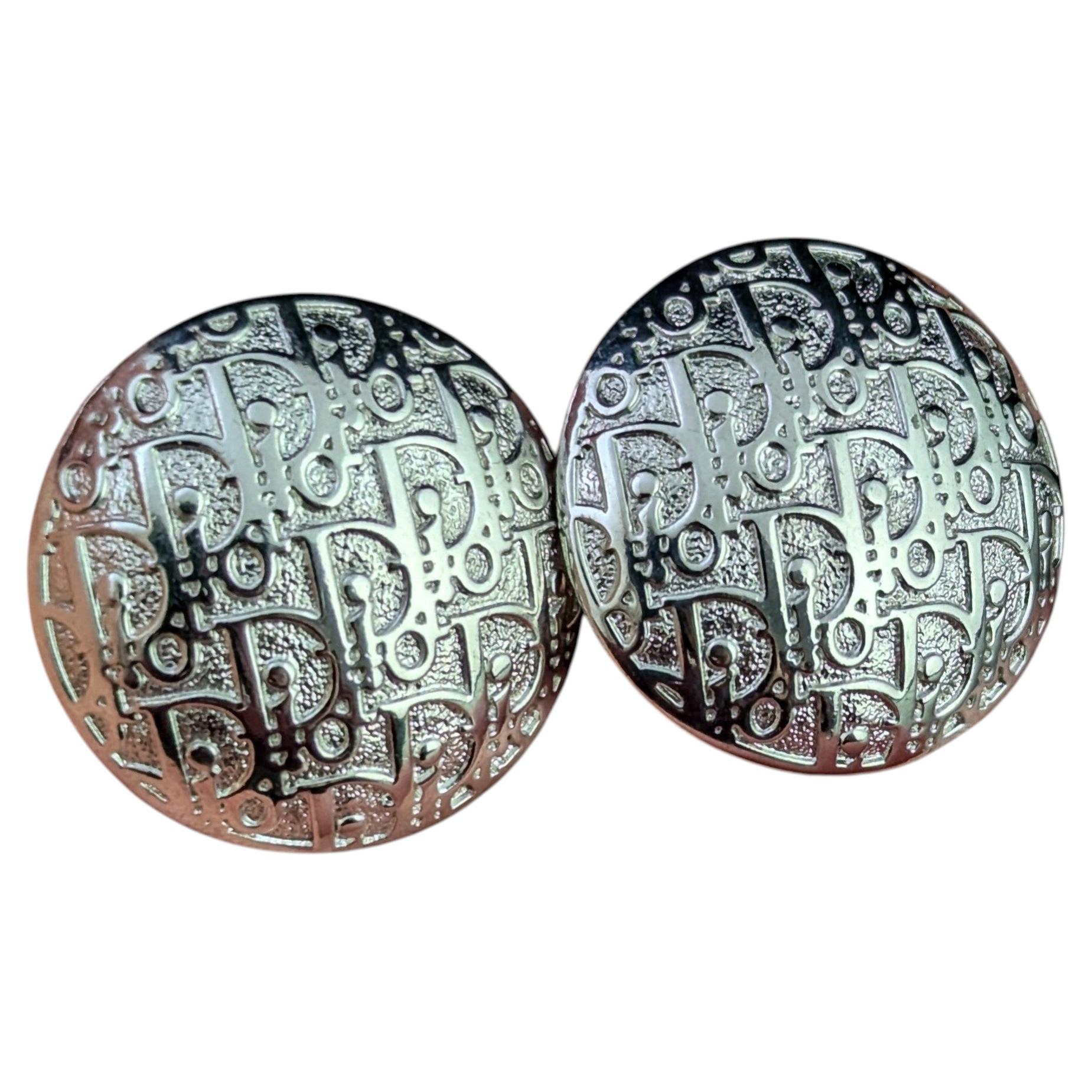 Vintage Dior Logo Skript Clip auf Ohrringe, Silber Ton Metall