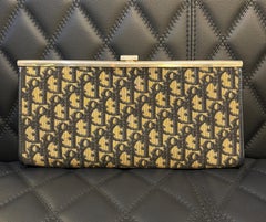 Vintage Dior Oblique Canvas Kiss Lock Clutch