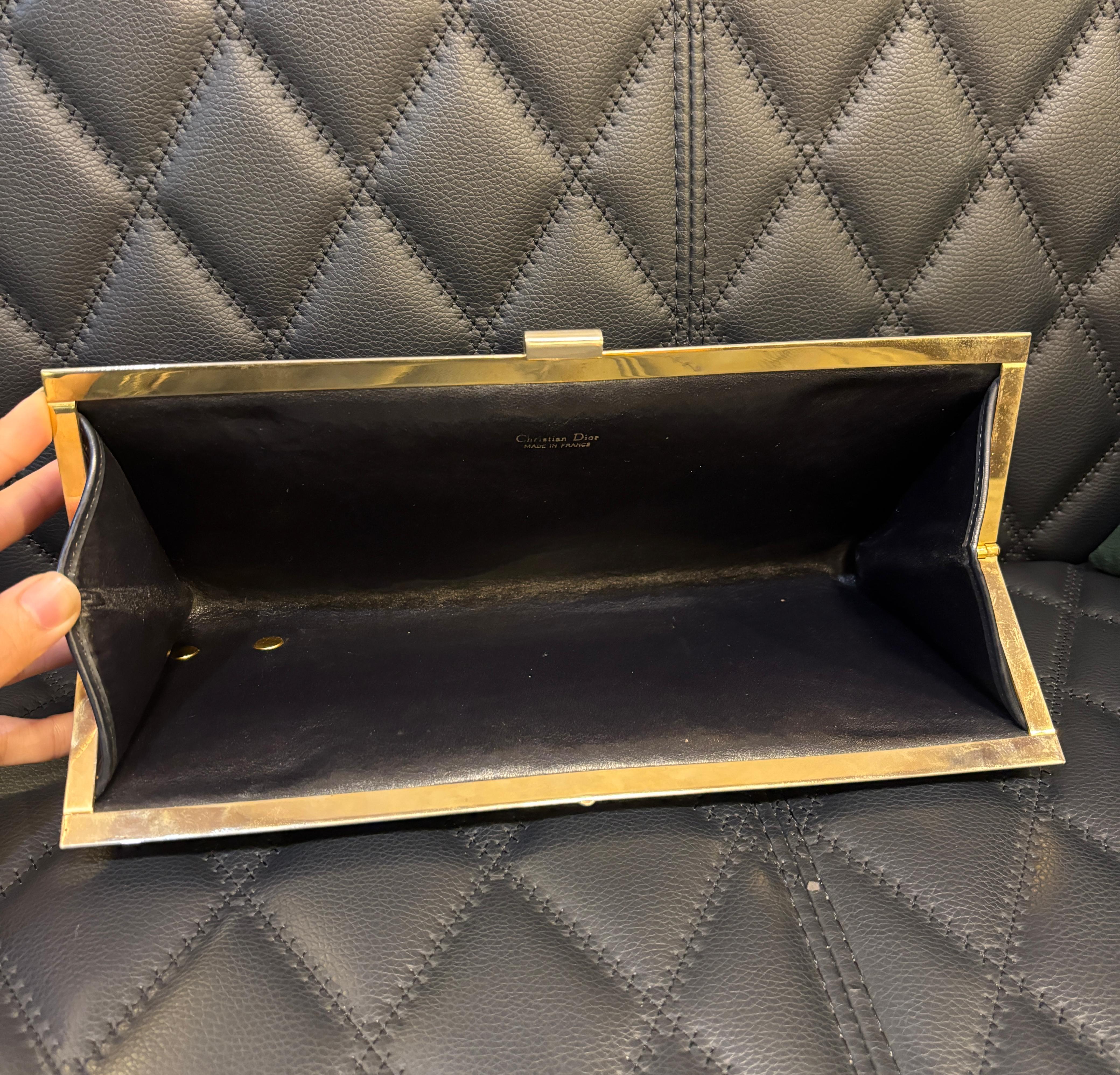 Vintage Dior Oblique Canvas Kiss Lock Clutch Pour femmes en vente