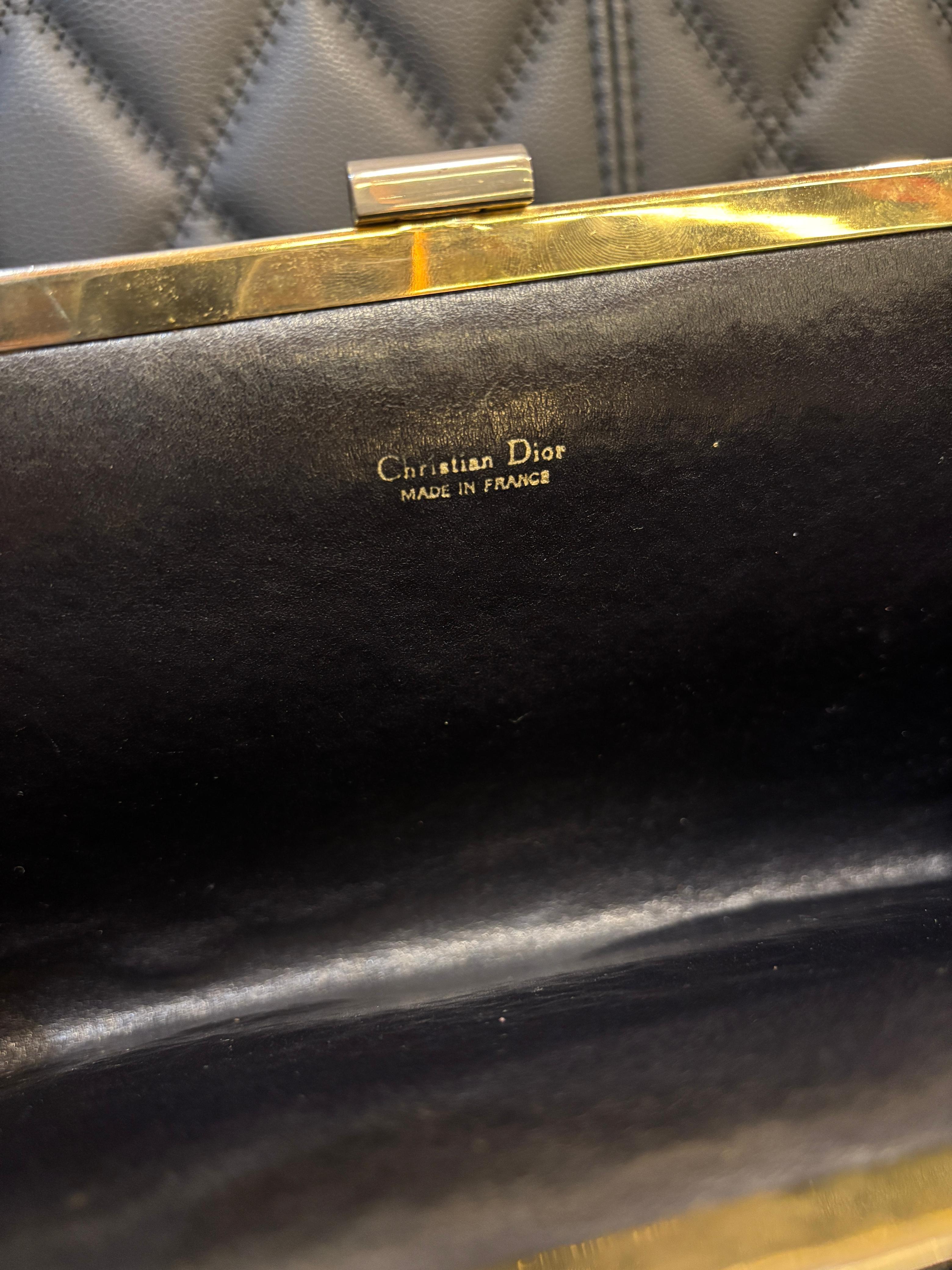 Vintage Dior Oblique Canvas Kiss Lock Clutch en vente 3