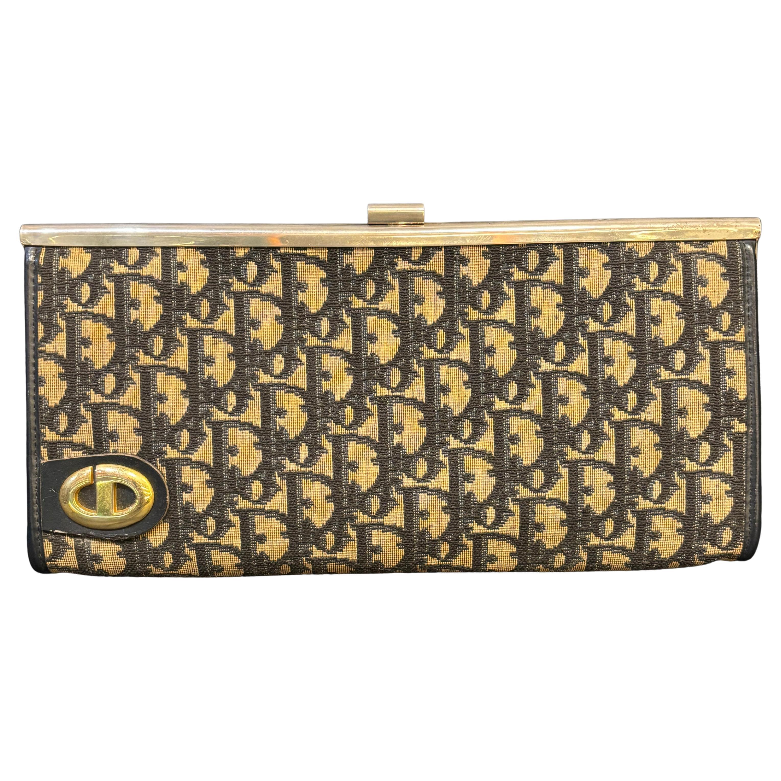 Vintage Dior Oblique Canvas Kiss Lock Clutch