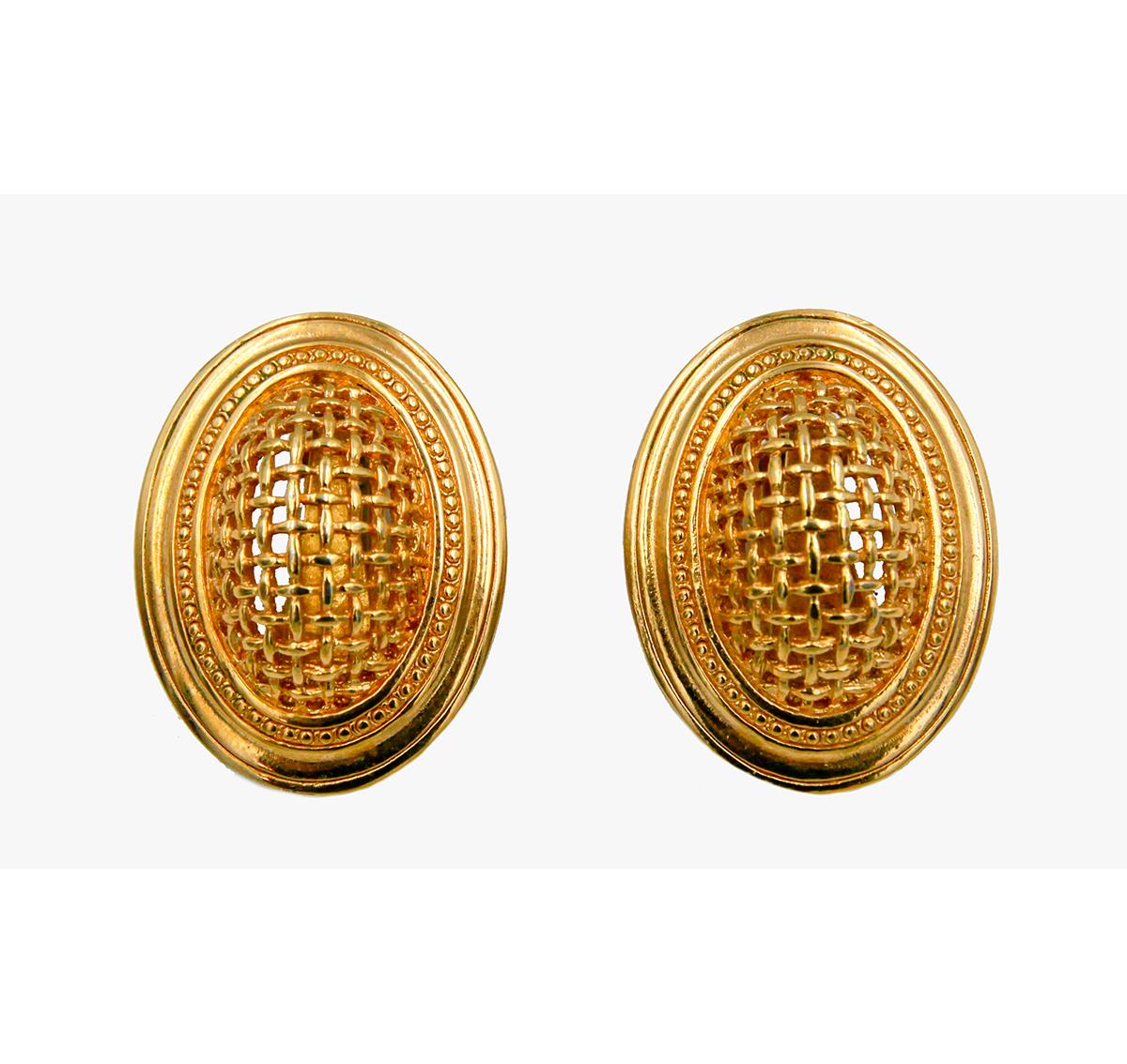 Ovale gewebte Vintage Dior-Ohrclips-Ohrringe Damen im Angebot