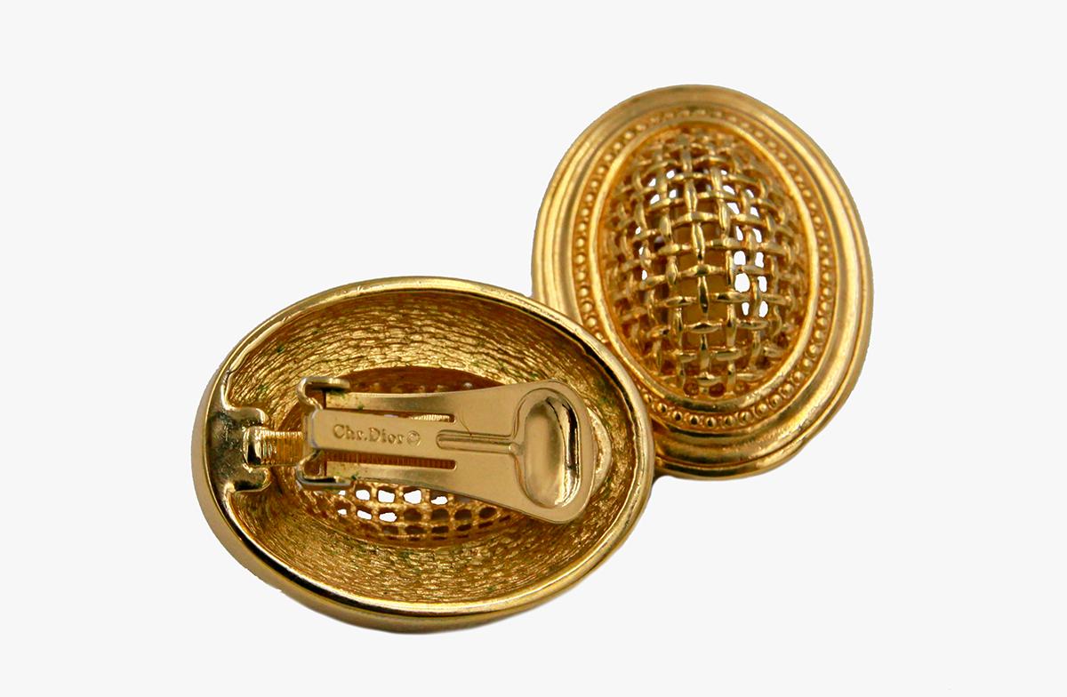 Ovale gewebte Vintage Dior-Ohrclips-Ohrringe im Angebot 3