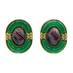 Vintage Dior Purple & Green Deco Inspired Glass Earrings 1971