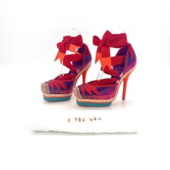 Vintage Dior S2011 Galliano Tahiti Purple Lizard Embossed Wraparound Pumps 36.5