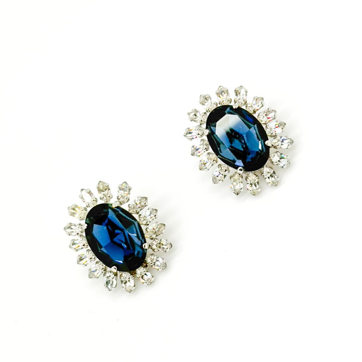 A divine Pair of Vintage Dior Sapphire Marquise Earrings. These vintage Christian Dior earrings from 1968 are a beautiful example of the craftsmanship and design that defined the House of Dior during Marc Bohan’s long and celebrated tenure as