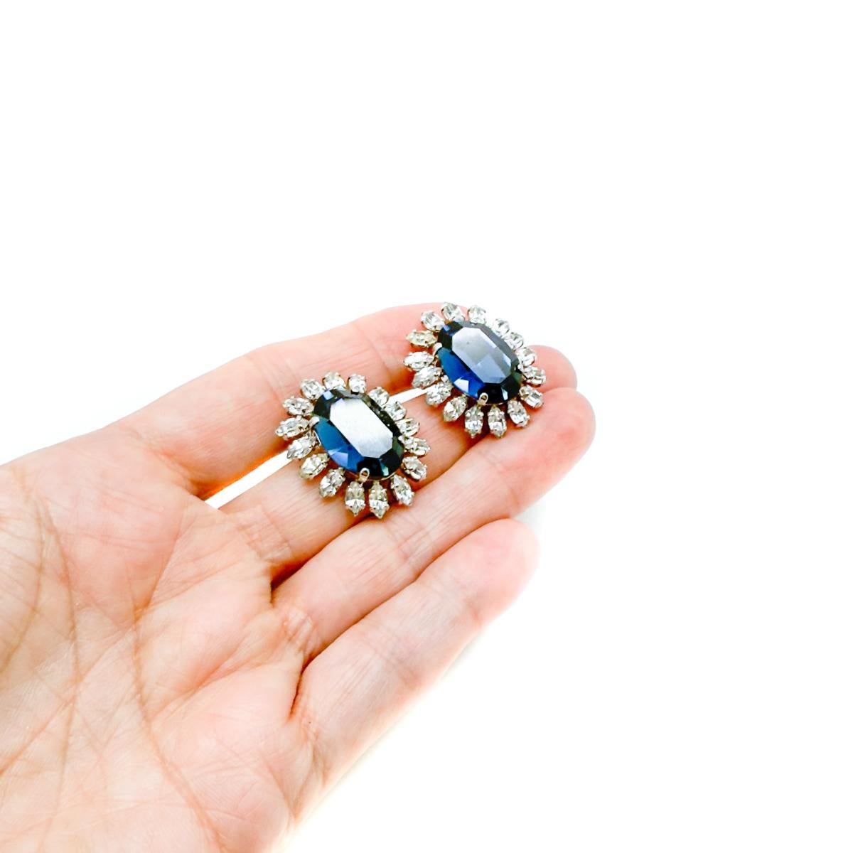Vintage Dior Sapphire & Marquise Crystal Earrings 1968 In Good Condition For Sale In Wilmslow, GB