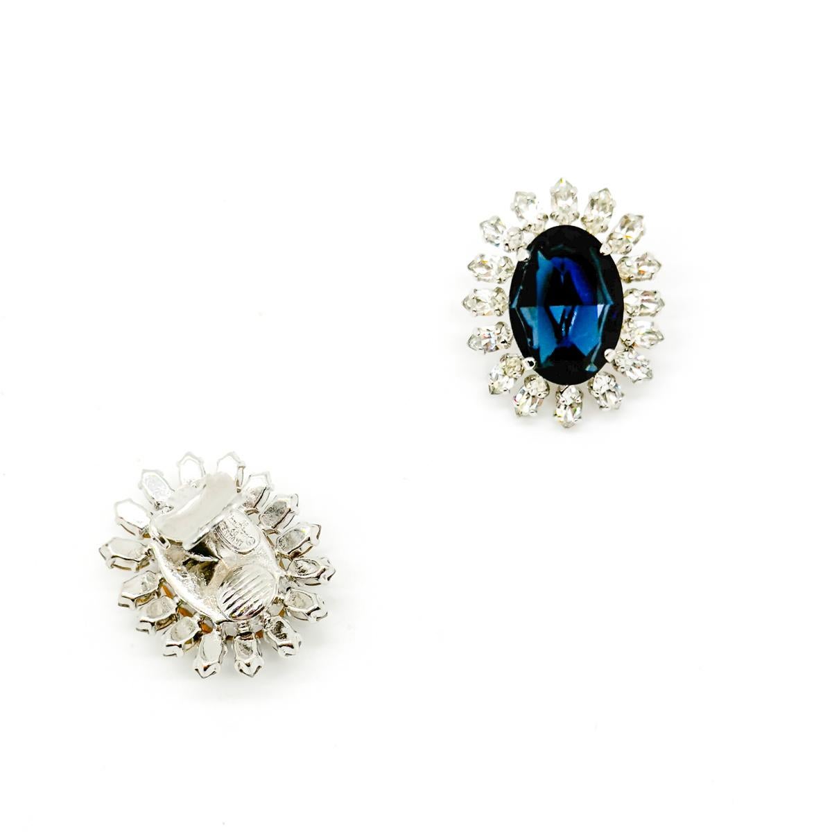 Women's Vintage Dior Sapphire & Marquise Crystal Earrings 1968 For Sale