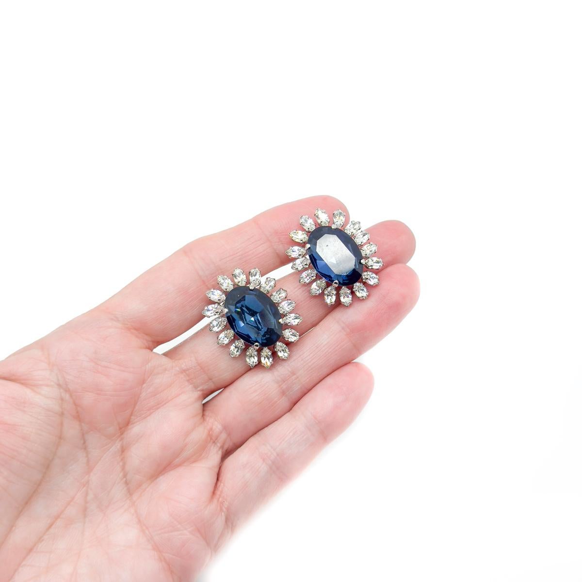 Vintage Dior Sapphire & Marquise Crystal Earrings 1968 For Sale 1