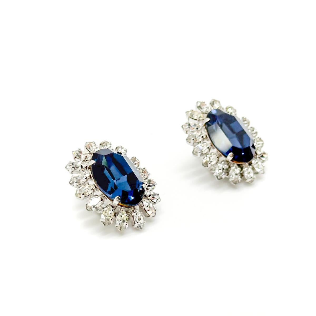 Vintage Dior Sapphire & Marquise Crystal Earrings 1968 For Sale 2